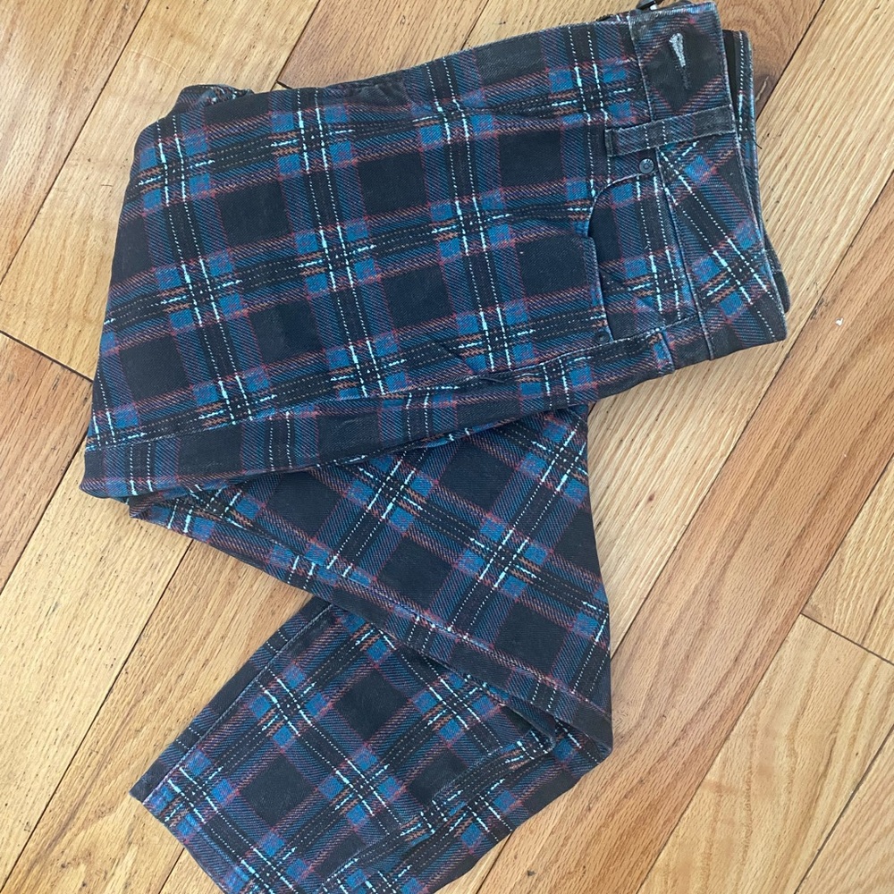 Paige Denim Dark Plaid Slim Skinny Jeans